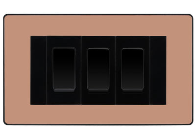 BG Evolve Polished Copper 3G Switch 1x Intermediate 2x 2 Way Switch - Black Insert