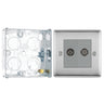 BG Nexus Brushed Steel Double Co-Axial Socket NBS61 with 25mm Steel Back Box by British General (BG-NBS61+HGS02)