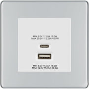 BG Polished Chrome 45W USB Wall Socket Euro Module USB-A & C - White Insert by British General (BG-FPCEMS2+EMUSBAC45W)