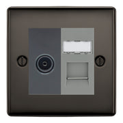 BG Nexus Black Nickel TV Aerial & RJ45 CAT6 Data Socket - Grey Insert