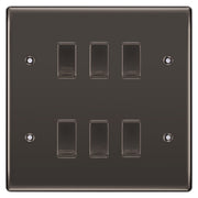 BG Black Nickel 6 Gang Engraved Custom Labelled Appliance Grid Switch by British General (BG-Black-Nickel-Custom-6Gang-Switch)