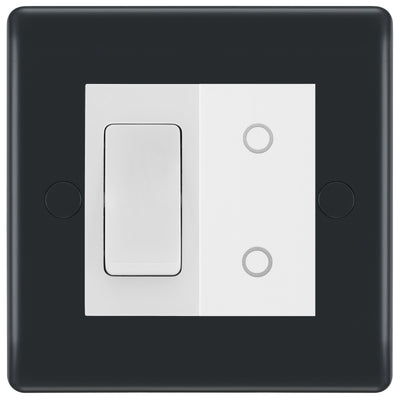 BG Part M 2 Gang Light Switch 1x 2 Way + 1x Secondary Touch Dimmer Graphite - White Insert