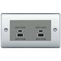 BG Polished Chrome 4G Faceplate with 45W USB A+C Charger Modules - Grey Insert