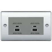 BG Polished Chrome 4G Faceplate with 45W USB A+C Charger Modules - Grey Insert by British General (BG-NPCEMR4+EMUSBAC45G)