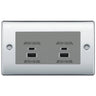 BG Polished Chrome 4G Faceplate with 45W USB A+C Charger Modules - Grey Insert by British General (BG-NPCEMR4+EMUSBAC45G)