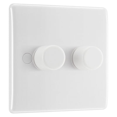 BG Nexus 2 Gang 200W 2 Way Trailing Edge Dimmer Switch & 32mm Pattress Back Box