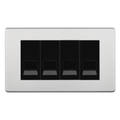 BG Screwless Brushed Steel 4 Gang Master Telephone Socket, Screw Terminal - Black Insert