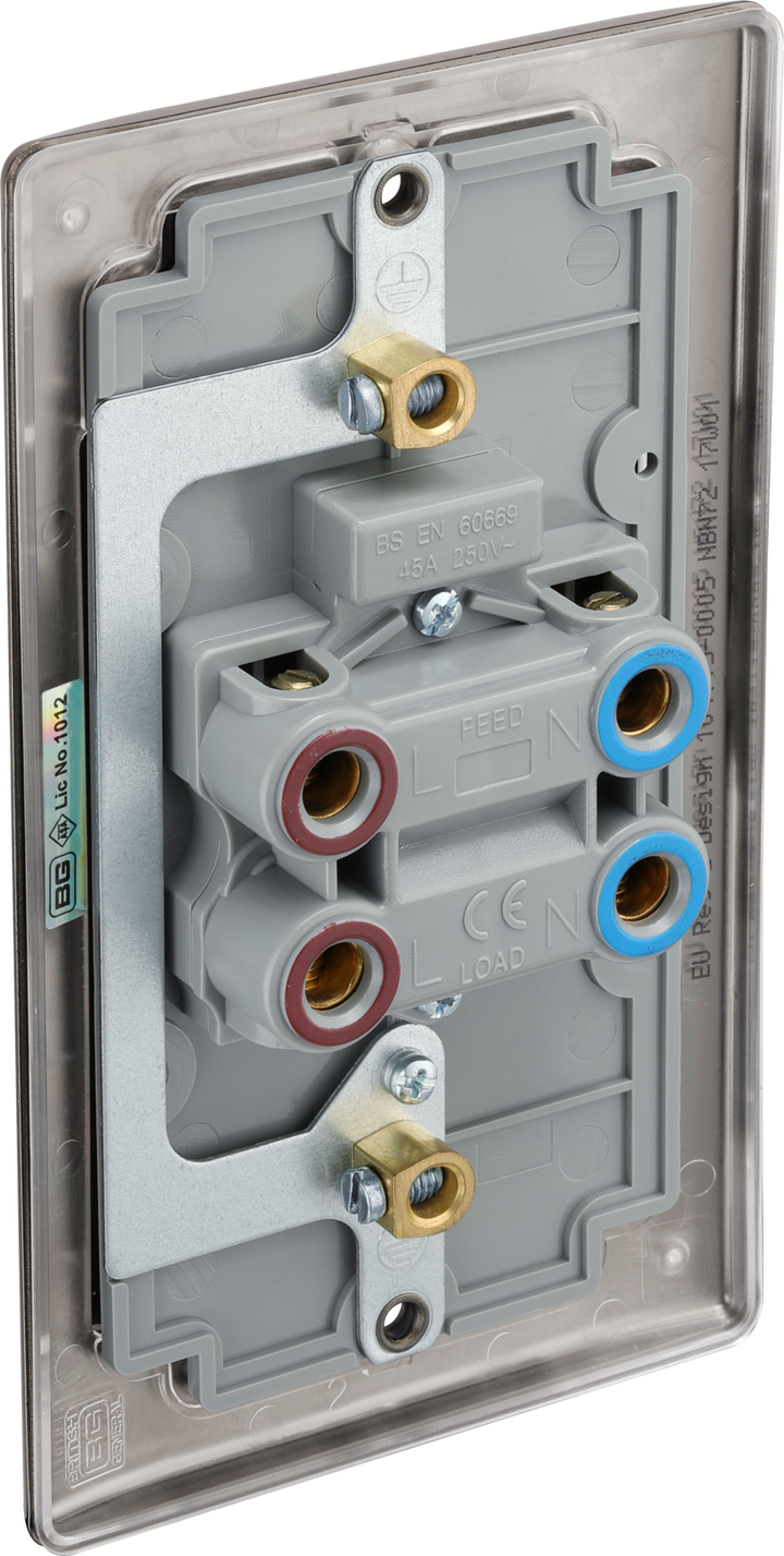 NBN72 Back - This 45A double pole switch with  from British General is ideal for use with cookers and has a largindicatore mounting plate measuring 146mm high x 86mm wide.