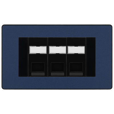BG Evolve Matt Blue 3 Gang RJ45 Cat5e Data Socket Black Inserts