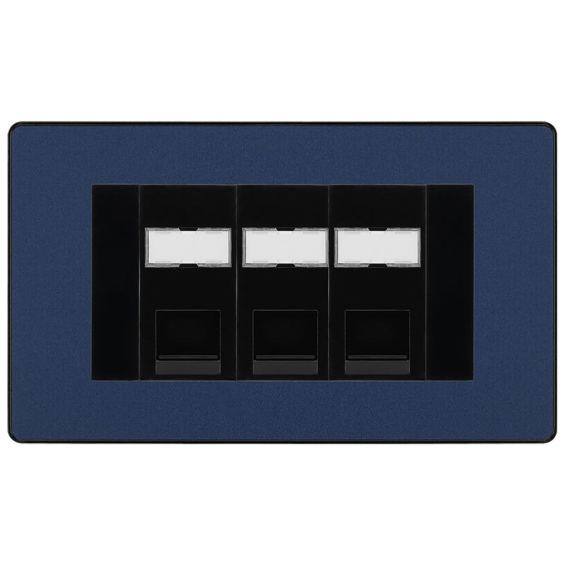 BG Evolve Matt Blue 3 Gang RJ45 Cat5e Data Socket Black Inserts