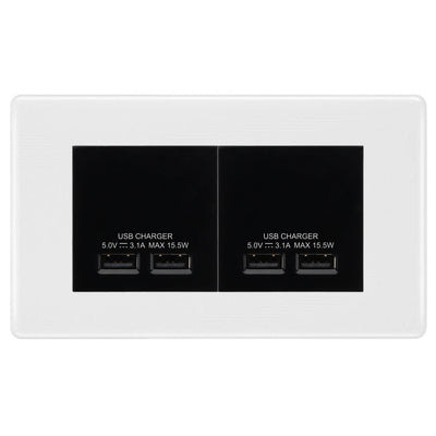 BG Nexus White 4-Gang Euro Plate with 2X USB-A Dual Chargers – Black Insert by British General (BG-8EMR4+EMUSB3B)