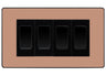 BG Evolve Polished Copper 4 Gang Intermediate Light Switch Custom Grid - Black Insert by British General (BG-Evolve-CP-4G-Combo-4x INT-BL)