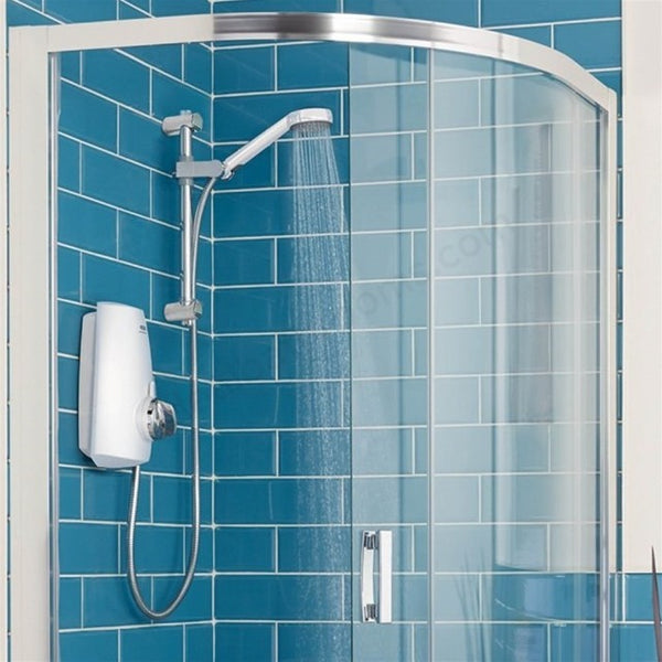 Aqualisa AQUASTREAM Thermostatic Power Shower for Low Pressure Systems; Adjustable Head; White/Chrome - 813.40.21