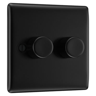 BG Nexus Matt Black 200W 2 Way Double Trailing Edge Dimmer Switch NFB82 with 25mm Steel Back Box