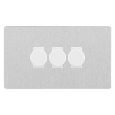 BG Evolve Brushed Steel 3 Gang Custom Grid Dimmer Light Switch PCDBS83W by British General (Evolve-BS-CUSTOM-3GANG-3xDIMMER)