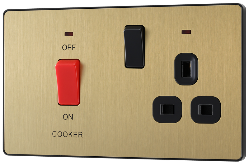 BG Evolve PCDSB70B Satin Brass 45A 2 Pole 13A Socket-Black Insert