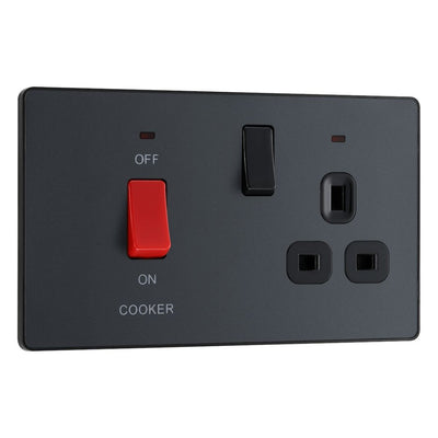 BG Evolve Matt Grey 45A Switch 13A Switched Socket Cooker Control Unit PCDMG70B with 35mm Steel Back Box