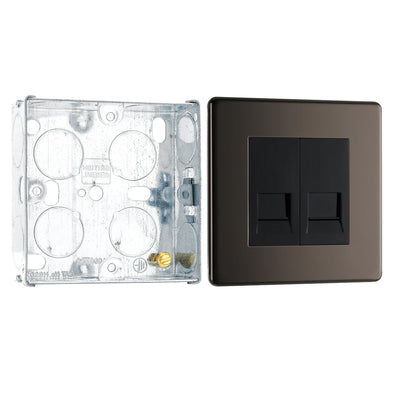 BG Screwless Black Nickel Double Master Telephone Socket FBNBTM2 with 25mm Steel Back Box