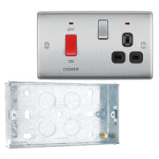 BG Nexus Brushed Steel DP Cooker + Socket + Neon NBS70B with 25mm Steel Back Box by British General (BG-NBS70B+HGS04)