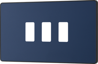 BG RPCDDB3B Evolve Grid Matt Blue 3 Module Rectangular Front Plate - Black Trim