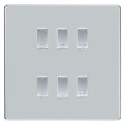 BG Screwless Polished Chrome 6 Gang Engraved Custom Labelled Appliance Grid Switch by British General (BG-SCREWLES-POLISHED-CHROME-CUSTOM-6GANG)