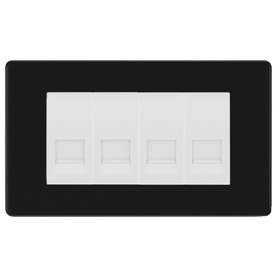 BG Screwless Matt Black 4 Gang Secondary Telephone Socket, Screw Terminal - White Insert