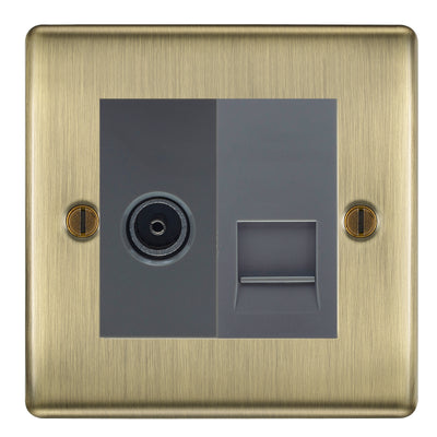 BG Nexus Antique Brass TV Aerial & BT Telephone Outlet Plate — Screened + IDC - Grey