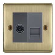 BG Nexus Antique Brass TV Aerial & BT Telephone Outlet Plate — Screened + IDC - Grey