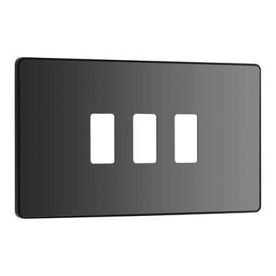 BG Evolve Black Chrome 3 Gang Light Switch 1x Dual Mode LED Dimmer 2x 2 Way Custom Switch