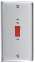 BG NBS72 Nexus Metal Brushed Steel Large Plate 45A 2 Pole Neon Cooker Switch