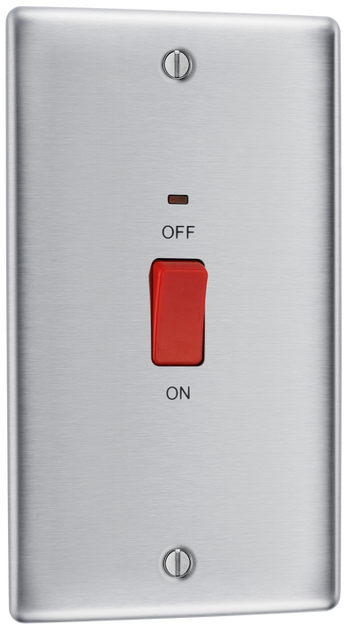 BG NBS72 Nexus Metal Brushed Steel Large Plate 45A 2 Pole Neon Cooker Switch by British General (BG-NBS72-Shopify-SA_1)