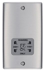 BG NBS20G Metal Brushed Steel 115-230V Dual Voltage Shaver Socket - Grey Insert by British General (BG-NBS20G-Shopify-SA_1)