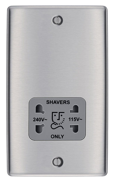 BG NBS20G Metal Brushed Steel 115-230V Dual Voltage Shaver Socket - Grey Insert by British General (BG-NBS20G-Shopify-SA_1)