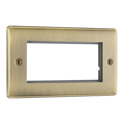 BG Antique Brass Double 4 Gang Brush Cable Entry Wall Plate Black