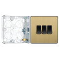 BG Evolve Satin Brass 3 Gang 20A 16AX 2 Way Light Switch PCDSB43B with 25mm Steel Back Box