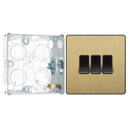 BG Evolve Satin Brass 3 Gang 20A 16AX 2 Way Light Switch PCDSB43B with 25mm Steel Back Box
