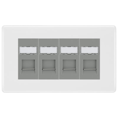BG White Moulded 4 Gang RJ45 Cat6 Data Socket Outlet Grey Inserts by British General (BG-NWMRJ454G)