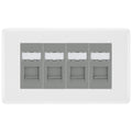 BG White Moulded 4 Gang RJ45 Cat6 Data Socket Outlet Grey Inserts