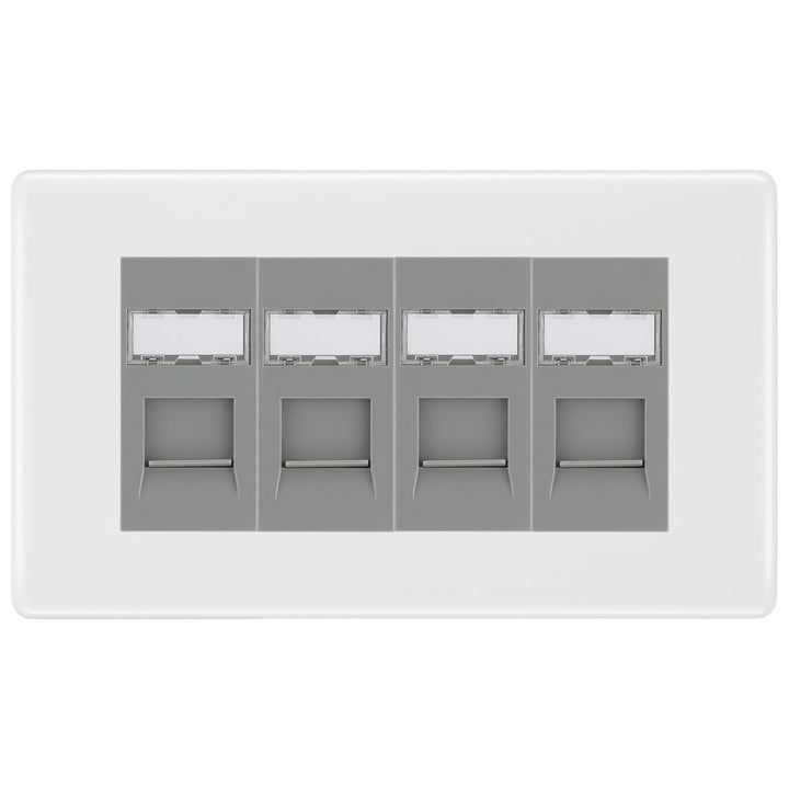 BG White Moulded 4 Gang RJ45 Cat6 Data Socket Outlet Grey...