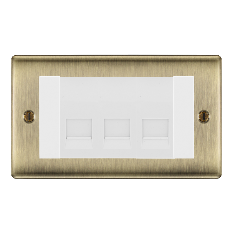 BG Nexus Antique Brass 3 Gang Master Telephone Socket – White Insert