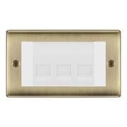 BG Nexus Antique Brass 3 Gang Master Telephone Socket – White Insert by British General (BG-NABBTM3W)