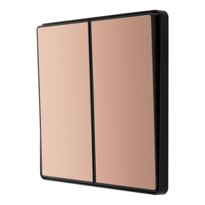 BG Evolve Polished Copper 2 Way Double Edge to Edge Rocker Switch PCDCP42EB with 35mm Steel Back Box