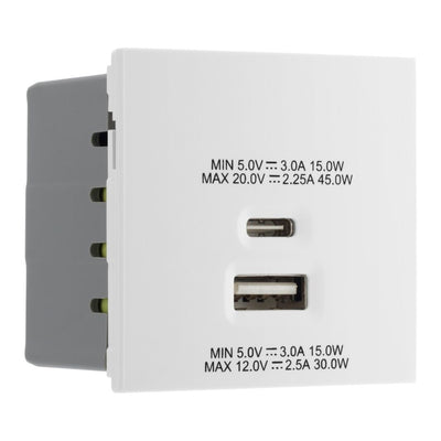 BG Antique Brass 4G Euro Plate with 45W USB A+C Charger Modules - White Insert