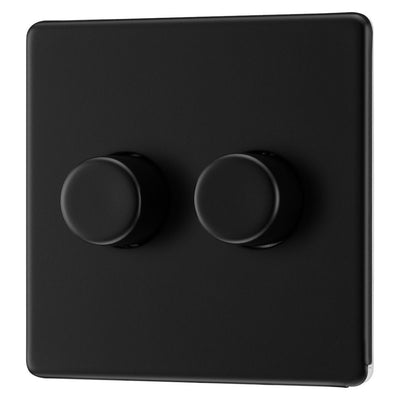 BG Screwless Matt Black 200W 2 Way Double Trailing Edge Dimmer Switch FFB82 with 25mm Steel Back Box
