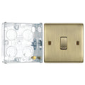 BG Nexus Metal Antique Brass 20A 16AX 2 Way Single Light Switch NAB12 with 25mm Steel Back Box