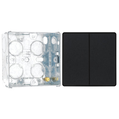 BG Evolve Matt Black 2 Way Double Edge to Edge Rocker Switch PCDMB42EB with 35mm Steel Back Box
