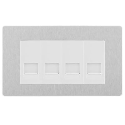 BG Evolve Brushed Steel 4 Gang RJ11 Telephone Socket Euro Module - White Insert
