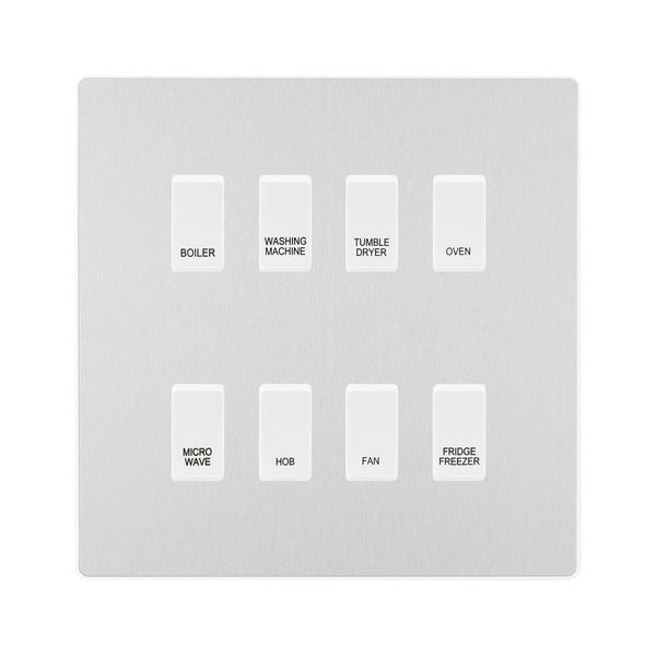 BG Evolve Brushed Steel Custom Appliance Grid Switch 8 Gang Screwless