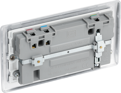 BG NBS22U3W Nexus Metal Brushed Steel 2 Gang 13A 2x USB-A 3.1A Switched Socket - White Insert