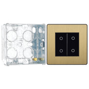 BG Evolve Satin Brass Double Master Touch Dimmer Switch PCDSBTDM2B with 35mm Steel Back Box